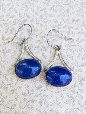 Vintage Lapis Lazuli Sterling Silver Dangle Earrings